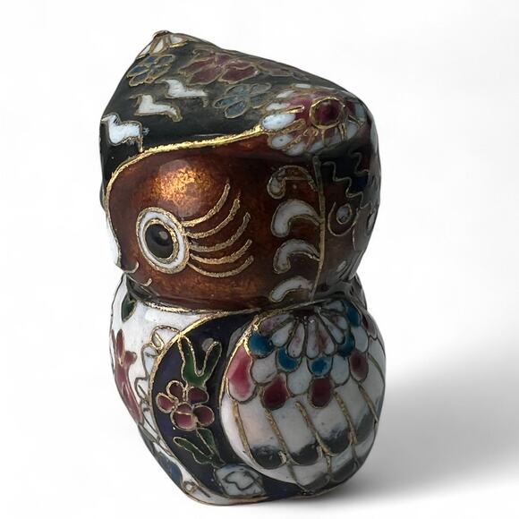 Vintage 70's Cloisonne Decorative Owl Figurine Bird Collectible Home Decor 3" - Picture 4 of 5
